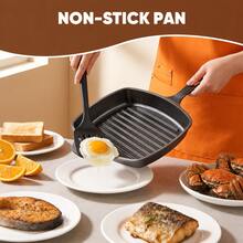 Square Striped Non-Stick Steak Skillet, Cast Iron Griddle Pan With Wooden Handle, Compatible With Induction & All Stoves, For Home, Commercial & Outdoor Camping - View 5
