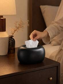 1pc Modern Minimalist Tissue Box Cover, Rounded Square Tissue Holder, Decorative Tissue Box, Suitable For Bathroom Vanities, Living Rooms, Bedrooms, Desks, Coffee Tables, And Bedside Tables, Available In Black Or Beige. - Multicolor - View 4