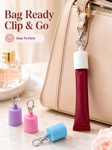 Portable Tube Cap Keychain Holder, Silicone Tube Cover With Metal Clip, Travel Lip Balm Holder Keychain, Reusable Cosmetic Tube Cap Protector, Mini Pocket Carry Holder For Bags, Keys, Travel Accessories, Cute Organizer Gift - Multicolor - View 4