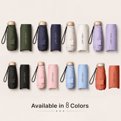 1pc 5-Fold Mini Capsule Folding Umbrella, UV Protection Black Coating Sun & Rain Umbrella, Lightweight Compact Pocket Travel Umbrella With Carrying Strap And Storage Strap, Solid Color Portable Folding Umbrella, Suitable For Women Commuting, Vacation And Outdoor Use