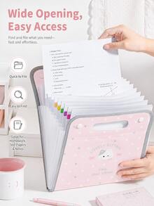 1pc Polka Dot A4 Expanding File Folder, Portable Handheld Accordion Document Organizer With Transparent Inserts, Large Capacity Exam Paper Storage Bag For Students, School Supplies, Folders For School - Multiple Options Available - View 5