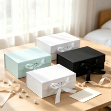 Magnetic Folding Gift Box With Satin Ribbon, Luxury Flip Top Gift Box, Wedding Birthday Holiday Gift Packaging Box, Suitable For Cosmetics Jewelry Gifts - Multicolor - View 4