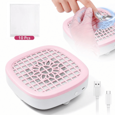 FollowBreak Colector de polvo de uñas USB, ventilador portátil para eliminar el polvo de las uñas, limpiador de uñas, incluye 10 almohadillas de filtro, adecuado para pulir uñas acrílicas, regalo del Día de San Valentín, regalo de Navidad