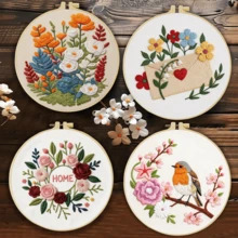 1件 20*20cm/7.9*7.9in 美麗花鳥刺繡套件，DIY手工刺繡套裝，適合成人初學者，居家禮物、女性縫藝禮物，含使用說明書、印花布料、刺繡框、針與線 - Beautiful Flowers and Birds - 查看 13