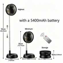 New 8-Inch Portable USB Rechargeable Folding Fan With Remote Control, Timer, Telescopic Aluminum Tube Design, Brushless Motor, 4-Speed Wind, 5400mAh Rechargeable Battery And 180-Degree Oscillation - Perfect For Outdoor And Indoor Cooling - Head-shaking Fan - View 14