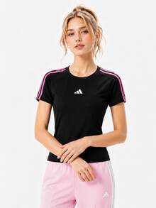 Adidas 三葉草女子短版波浪邊運動修身短袖T卹 - 黑色 - 查看 4