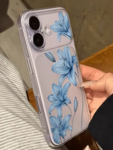 1pc Transparent Ice Blue Lily Flower Inflorescence Personalized Minimalist Anti-Drop Soft TPU Fashion Phone Case Full Coverage Anti-Fouling Protective Shell Compatible With Apple 17 16 15 14 13 12 11 Pro Max Air - Multicolor - View 4