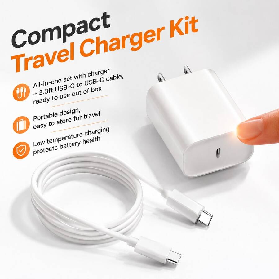 Charger Dinding USB C 30W Steker AS + Kabel USB C ke Type C Tahan Lama 3,3 kaki/100 cm, Kit Pengisian Cepat Kompatibel dengan iPhone 17 Pro Max/17 Pro/17/16 Pro Max/16 Pro/16 Plus/16/15 Pro Max/15 Pro/15 Plus/15, Set Adaptor - Steker Tipe AS A (110-127V) - View 1