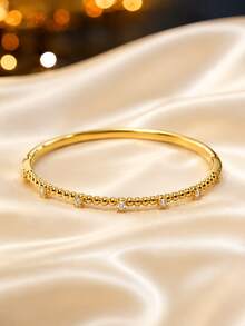 1pc Women's Exquisite Beaded Open Cuff Bracelet, Ins Style, High-End Versatile Evening Wear Accessory - Bracelet - View 1