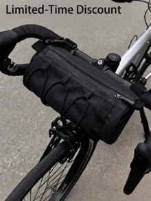 Large Capacity Adjustable Bicycle Handlebar Bag, Multi-Compartment Front Frame Bag With Handlebar Mount, Stylish Cylindrical Design, Elastic Storage System For Cycling Essentials - Multicolor - View 13