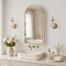 FUNFOLLOW Arched Wall Mounted Medicine Cabinet, Bathroom Mirror With Storage, Left/Right Reversible Door, Adjustable Shelf, Surface Mount  Mirror  Cabinet, 15.7"X31.5" /15.7"*29.5" - Gold - View 3