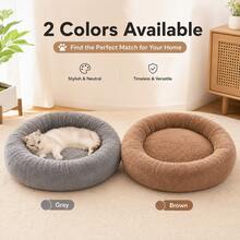 Comfortable Plush Round Cat Bed, Soft Donut Pet Bed, Suitable For Indoor Cats And Small Dogs, Warm Fluffy With High Edges Sleeping Bed - Multicolor - View 9