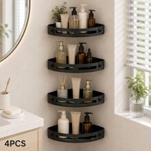 4/3/2/1pc ABS Triangular Corner Shower Caddy, No-Drill Strong Adhesive Wall-Mounted Bathroom Storage Rack With Hooks, Waterproof Shampoo Soap Liquid Toothbrush Holder, Space-Saving Bathroom Accessories, Bathroom Decor, Bathroom And Kitchen Storage Rack - Multicolor - View 2
