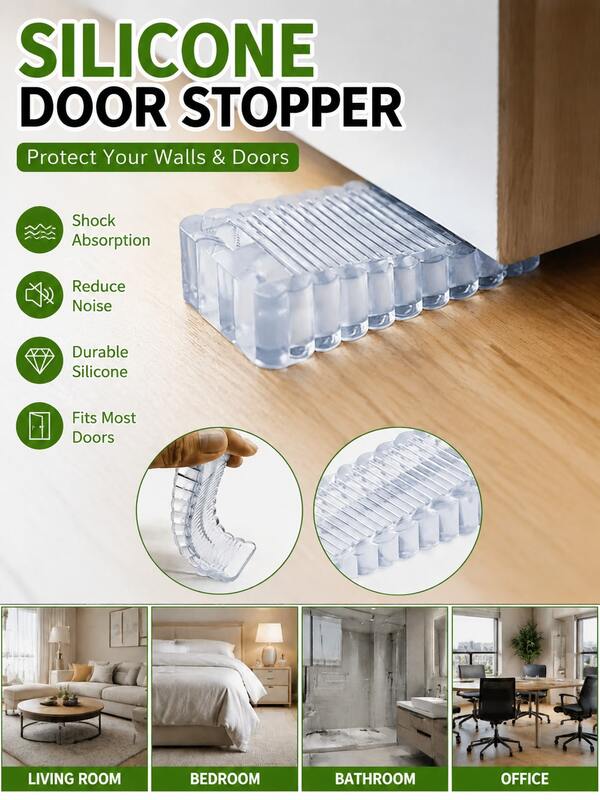 1/2/5pcs Transparent Door Stopper Hardware Anti-Collision Door Stopper Is Suitable For Living Room, Bedroom, Hotel Bathroom Office.
