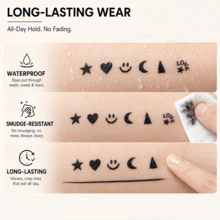 6-Pattern Dual-End Eyeliner Stamp Pen, Streamlined Cylindrical Body, Designed For Creative Eye Makeup. Dual-End Design Precisely Combines Black Eyeliner With 6 Different Fun Stamp Shapes, Completely Solving The Pain Point Of Hand Tremor When Drawing Complex Patterns. Black Material With Rich And Full Color, Quick-Drying Film, Resistant To Sweat And Tears Smudging. - Black - View 6