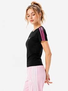 Adidas 三葉草女子短版波浪邊運動修身短袖T卹 - 黑色 - 查看 2
