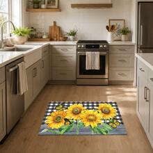1pc Sunflower Pattern Printed Diatom Mud Kitchen Mat, Absorbent Kitchen Floor Mat, Kitchen Rug, Long Runner Mat, Sink Front Mat, Suitable For Kitchen, Bathroom, Entryway, Hallway, Laundry Room And Home Decor - Multicolor - View 1