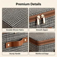 Abric Storage Box With Lid, Foldable Clothes Storage Organizer Bin With Leather Handle & Zipper, Large Capacity Closet Storage Container For Bedding Garments - Brown - View 8