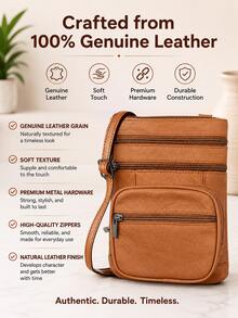 Women's Genuine Leather Crossbody Bag, Adjustable Shoulder Purse, Lightweight Travel Handbag For Work, Shopping & Daily Use - Ohra - 查看 3