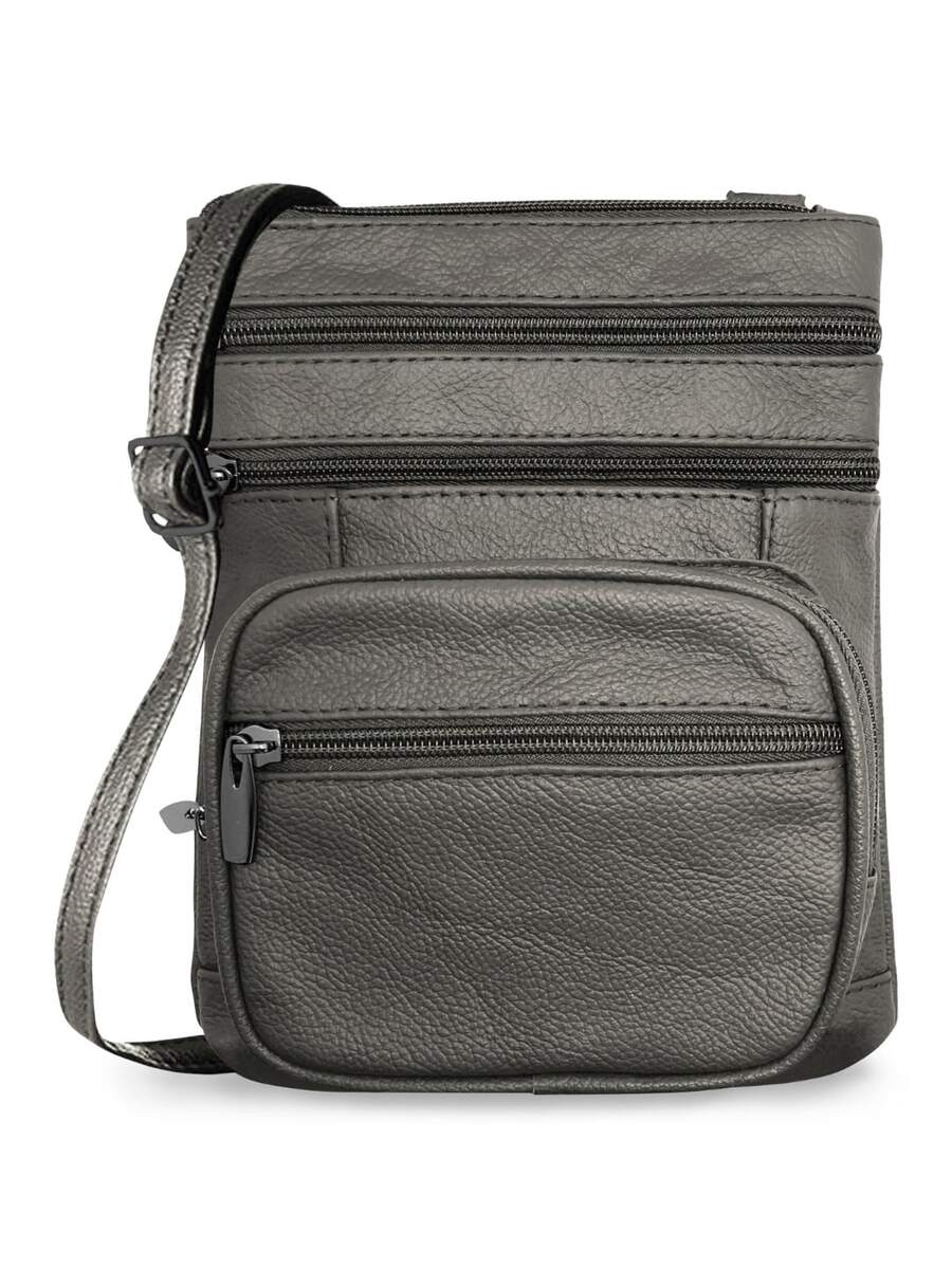 Women's Genuine Leather Crossbody Bag, Adjustable Shoulder Purse, Lightweight Travel Handbag For Work, Shopping & Daily Use - 深灰色 - 查看 1