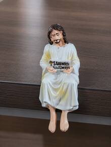 1pc Resin Jesus Figurine, Handmade Sitting Jesus Statue Decor With "I Am Always With You" Sign, Suitable For Car Dashboard, Home And Office Desk, Unique Religious Gift - A - View 12