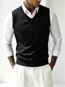 ZYNTH BALENO Men's V-Neck Sweater Vest, Suitable For Fitness, Outdoor Sports And All-Season Wear - Black - View 2