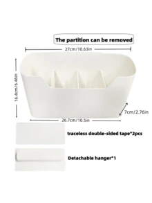 No-Drill Removable Wall-Mounted Storage Box, Divided Large Capacity Kitchen Spice Rack, Bathroom Wall Waterproof Miscellaneous Storage Basket, Kitchen & Bathroom Storage Shelf - White - View 13