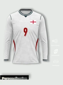 Custom England Home 2026 Long Sleeve Football Jersey, White Base With Subtle Dark Pattern, Classic Red And Green Contrast Lines, Customizable Front And Back, Print Player Name And Number, Custom Team Logo, Comfortable Fabric, Suitable For Official Football Matches And Daily Training, Combines On-Field Functionality And Casual Wear, 2026 Football - White - View 2