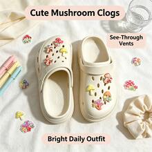 Khaki EVA Clogs With Reversible Heel Strap, Glow-In-The-Dark Mushroom Decor, Summer Casual Style, Slip-On Shoes, Unisex, Breathable, Versatile For Home, Beach, Healthcare Commute - Khaki - View 3