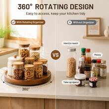 360° Rotatable Round Wooden Turntable, Multifunctional Spice Storage Tray For Kitchen Counter, Cabinet & Bathroom, Easy To Clean, Ideal Gift For Father's Day, Housewarming & Birthday - Khaki - View 3