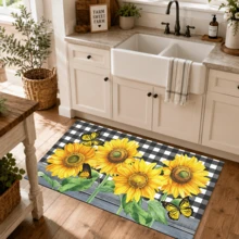 1pc Sunflower Pattern Printed Diatom Mud Kitchen Mat, Absorbent Kitchen Floor Mat, Kitchen Rug, Long Runner Mat, Sink Front Mat, Suitable For Kitchen, Bathroom, Entryway, Hallway, Laundry Room And Home Decor - Multicolor - View 3
