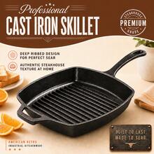 Square Striped Non-Stick Steak Skillet, Cast Iron Griddle Pan With Wooden Handle, Compatible With Induction & All Stoves, For Home, Commercial & Outdoor Camping - View 3