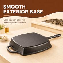 Square Striped Non-Stick Steak Skillet, Cast Iron Griddle Pan With Wooden Handle, Compatible With Induction & All Stoves, For Home, Commercial & Outdoor Camping - View 4