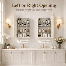FUNFOLLOW Arched Wall Mounted Medicine Cabinet, Bathroom Mirror With Storage, Left/Right Reversible Door, Adjustable Shelf, Surface Mount  Mirror  Cabinet, 15.7"X31.5" /15.7"*29.5" - Gold - View 11