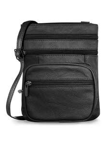 Women's Genuine Leather Crossbody Bag, Adjustable Shoulder Purse, Lightweight Travel Handbag For Work, Shopping & Daily Use - 黑色 - 查看 1