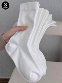 1/3/5/10/20 Pairs Women's Solid Color Wide Opening Comfortable Minimalist Style Postpartum Socks Moisture-Wicking Breathable Mid-Calf Socks - White - View 15