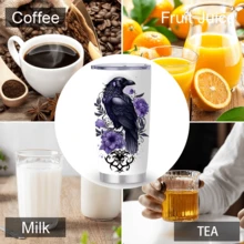 1/5 Stück 20oz Edelstahl isolierter Becher, schwarzer Krähen- & lila Blumenmuster, auslaufsicherer versiegelter Deckel, tragbarer Thermobecher für Auto, Büro, Outdoor Camping, ideales Geschenk für Liebhaber von Gothic Dark Art - Schwarze Krähe - Übersicht 6