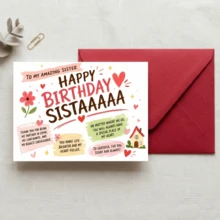 Sister Birthday Greeting Card, Warm Hand-Drawn Emotional Card, Gratitude Card For Sister, Sister-In-Law, Stepsister, Perfect For Birthday Celebration, Birthday Gift, Family Greeting - A - View 3