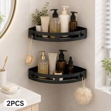 4/3/2/1pc ABS Triangular Corner Shower Caddy, No-Drill Strong Adhesive Wall-Mounted Bathroom Storage Rack With Hooks, Waterproof Shampoo Soap Liquid Toothbrush Holder, Space-Saving Bathroom Accessories, Bathroom Decor, Bathroom And Kitchen Storage Rack - Multicolor - View 3