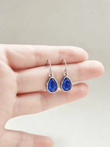 1 Pair Water Drop Colorful Gemstone Earrings, Bohemian Vintage Style, Versatile Ear Jewelry Suitable For Women's Daily Wear - Teardrop Earrings - View 4