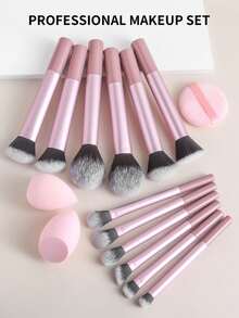 1/7/10pcs Multi-Functional Makeup Brush Set, Including Powder Brush, Blush Brush, Foundation Brush, Eyeshadow Brush, Blending Brush, Contour Brush, As Well As A Beveled Round-Head And White Powder Puff - Pink - View 5