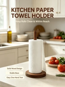 1pc Solid Walnut Wood No-Drill Kitchen Paper Towel Holder - Vertical Paper Towel Rack, Countertop Home Paper Towel Storage Rack, Suitable For Kitchen And Bathroom, Home Storage Box And Rack, Independent Floating Bathroom Dining Table Storage Rack, Can Hold Multiple Rolls Of Paper - Multicolor - View 9