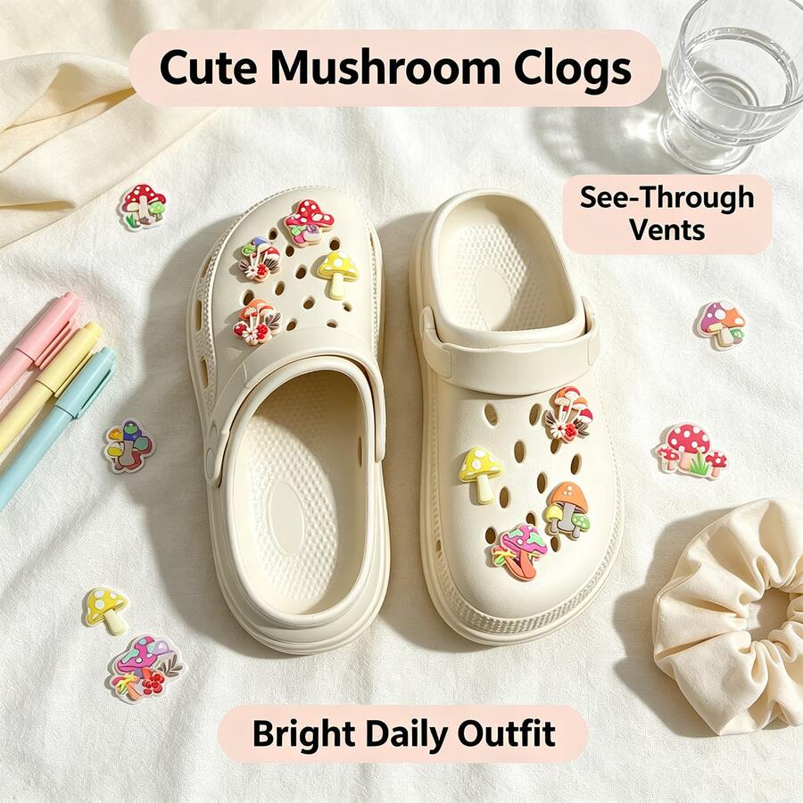Women's Thick Sole Clogs, Breathable Slip-On Mule Shoes With Adjustable Heel Strap, Lightweight Cloud-Feel Cushion Summer Sandals For Beach, Shower, Garden - White - Glossy Version - View 1