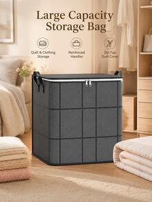 Large Capacity Clothes Storage Box, Dual Zipper Design, Foldable Storage Organizer, Suitable For Blankets, Bedding And Seasonal Clothing, Sturdy Handles, Suitable For Wardrobe, Bedroom And Moving Home Storage Organizer - Multicolor - View 6