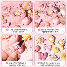 1pc Magic Wand Gemstone Excavation Kit, DIY Treasure Hunt Digging Toy With Pink Plaster, Chisel & Cleaning Brush, Archaeology Discovery Activity Gift For Girls - Multicolor - View 4