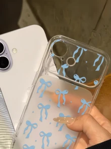 1件透明淺藍色蝴蝶結簡約個性化TPU防震全包手機殼，適用於Apple 17 16 15 14 13 12 11 Pro Max Air - 彩色 - 查看 4