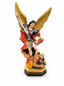 St. Michael Decorative Statue, Hand-Painted Guardian Angel Sculpture With Sword, Golden Wings And Red Cloak, Christian Religious Home Decor, Suitable For Living Room, Bookshelf, Entryway, Prayer Corner, Housewarming Gift - 1PC - View 9