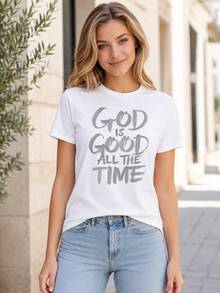 Loose Design/Plus Size"God Is Always Good"Christianity T Shirt Women's Religious Belief Statement Pattern T Shirt Casual Summer Tops - 白色 2 - 查看 2