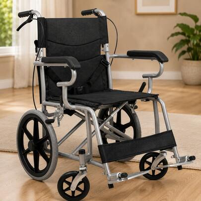 Silla de ruedas de traslado c on reposabrazos acolchado para personas mayores, plegable y ligera, silla de ruedas portátil para ancianos, silla de rueda de viaje Soporta hasta 110 kg,