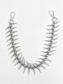 1pc Skull Metal Fishbone Style Pants Chain With Spliced Chain Design, Unisex Fashion Accessory, Best Gift - Silver - View 3